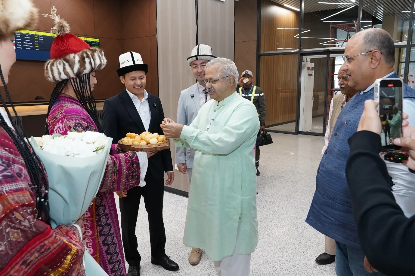 Traditional Welcome of the Indian delegation at Bishkek Airport on arrival.
